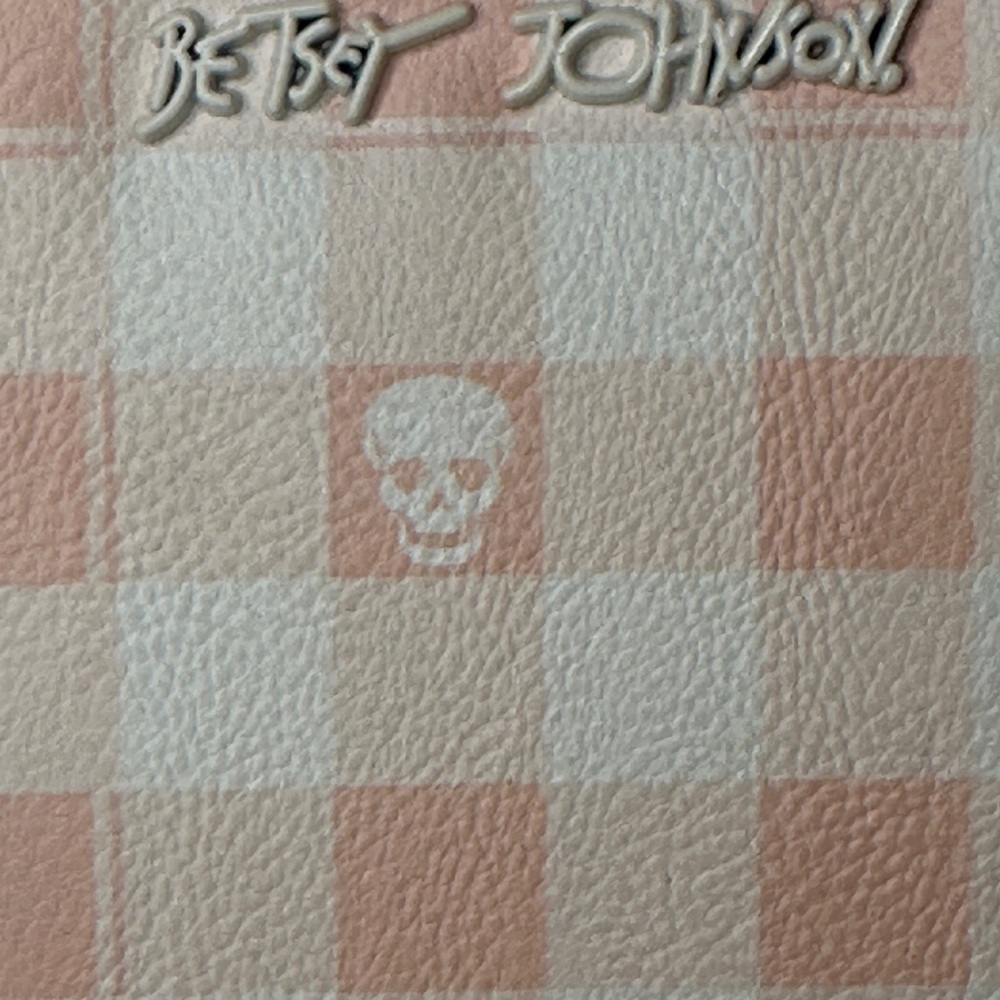 Betsey Johnson Pink and White Gingham Skull Wristlet Wallet - Picture 3 of 9